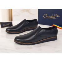 Pantofi barbati bleumarin din piele naturala tip slip-on cu talpa confort 330EBLUE